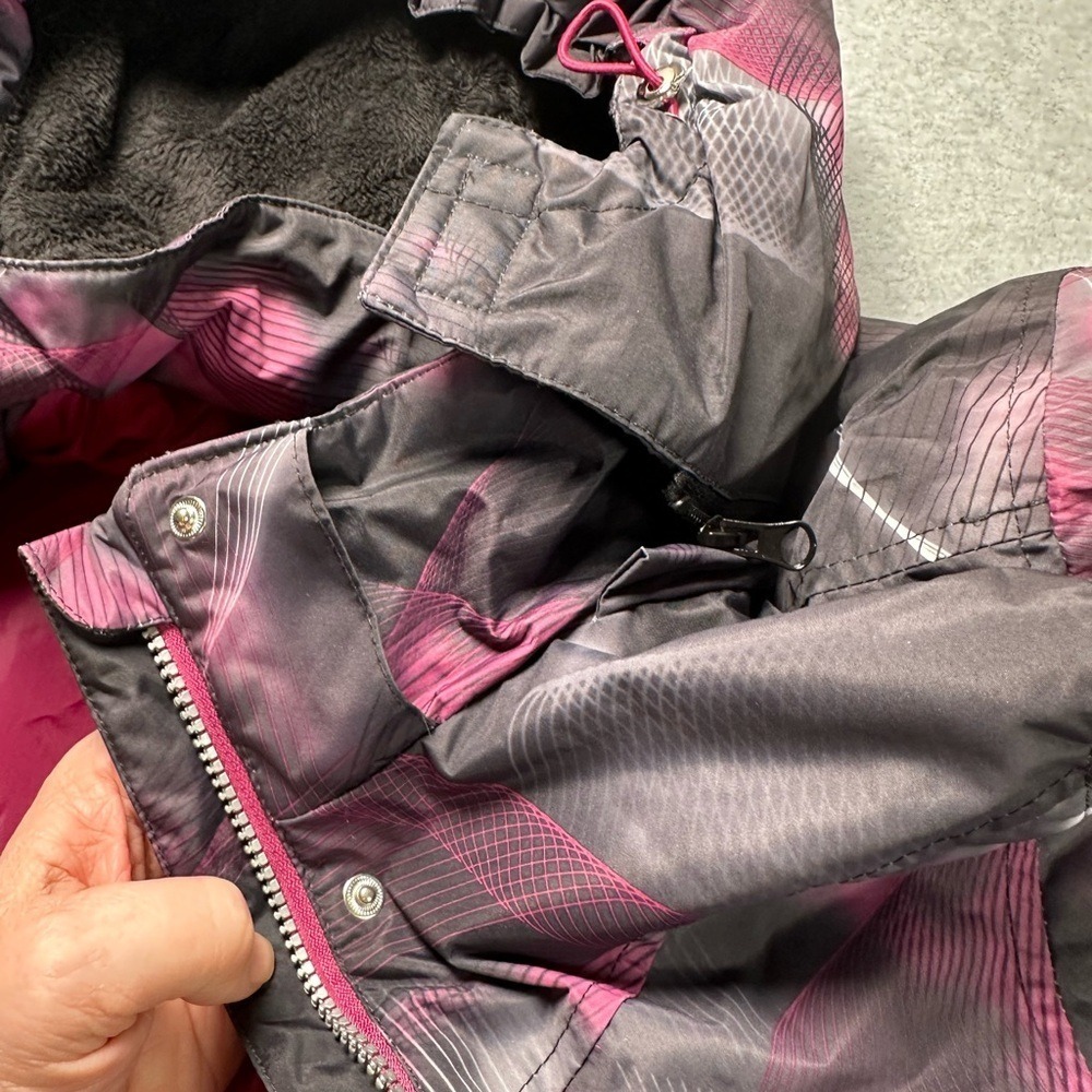 Hawke & Co Women's Medium Sport Outerwear Black Pink Geometric Print Hooded Coat - Picture 13 of 15